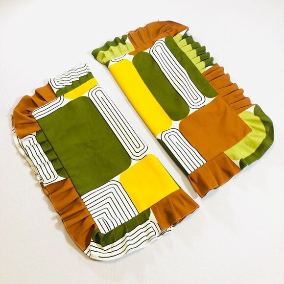 60s Mod Pillow Shams PAIR Square Pillow Slip Covers Stripes Colorful Motifs - Picture 7 of 9